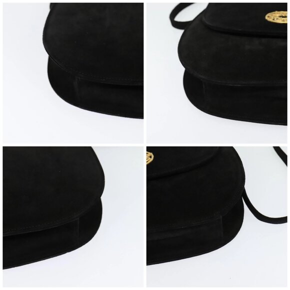 CELINE Hand Bag Suede 2way Black Gold Auth 120904 - Picture 14 of 16